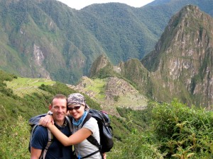 Reaching the lost city of Machu Picchu after four day Inca Trail trek through the Andes