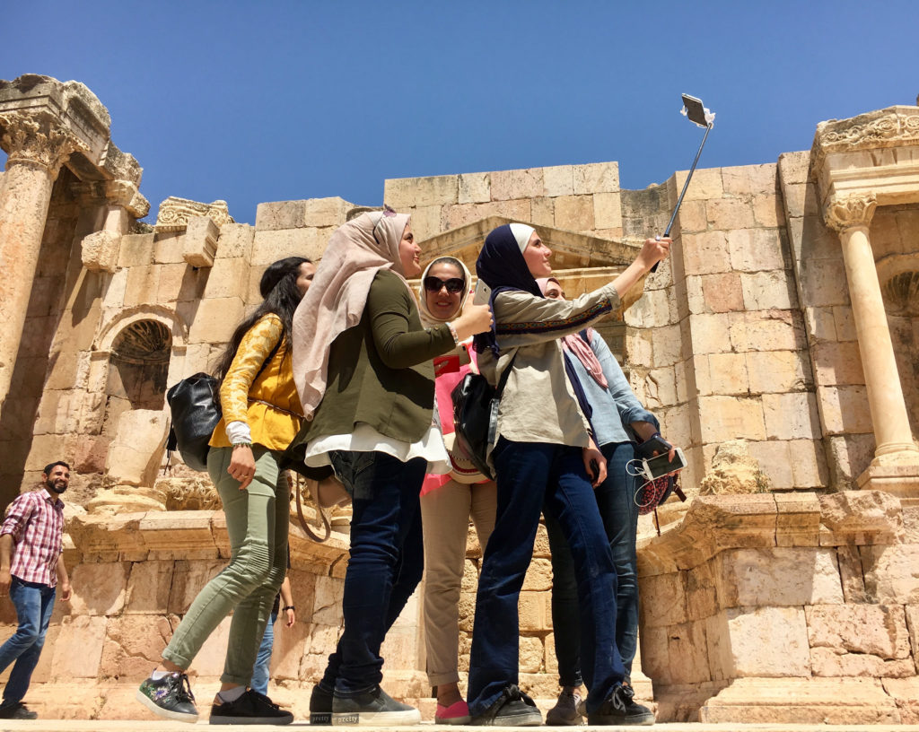Girls taking a selfie in Jerash 